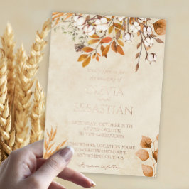 Invitación Con Relieve Metalizado Terracotta otoño deja Boho otoño Wedding
