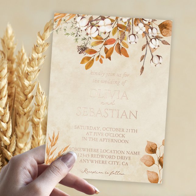 Invitación Con Relieve Metalizado Terracotta otoño deja Boho otoño Wedding (Subido por el creador)