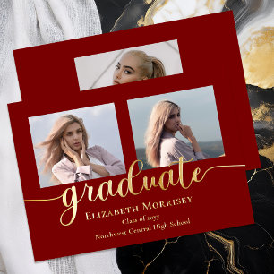 Invitación Con Relieve Metalizado Texto de graduado con escritura dorada elegante y