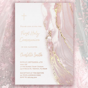 Invitación Con Relieve Metalizado texto de papel de aluminio de oro rosa Primera Com