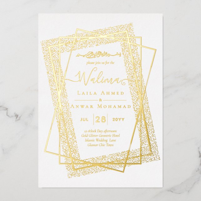 Invitación Con Relieve Metalizado Texto del marco del Relieve metalizado dorado Nika (Anverso)