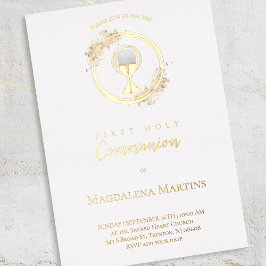 Invitación Con Relieve Metalizado Texto dorado y diseño Primera comunicación