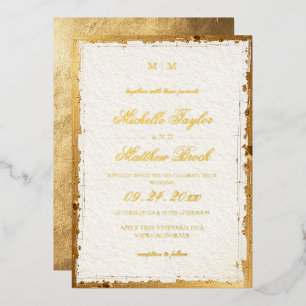 Invitación Con Relieve Metalizado Textura de boda de oro blanco elegante
