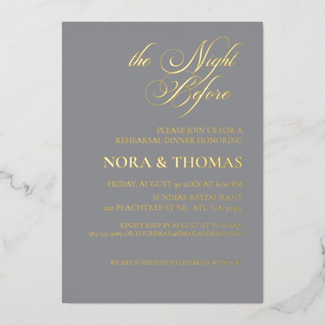Invitación Con Relieve Metalizado The Night Before Rehearsal Dinner Invitation Grey (Anverso)