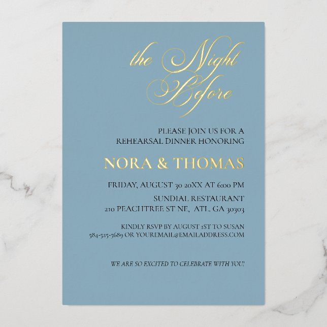 Invitación Con Relieve Metalizado The Night Before Rehearsal Dinner Invitation Teal (Anverso)
