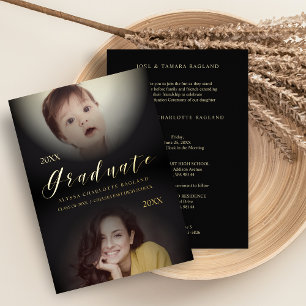 Invitación Con Relieve Metalizado Then & Now Modern 2 Photos Graduation