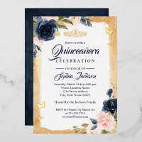 Tiara de quinceañera naval con destellos dorados f