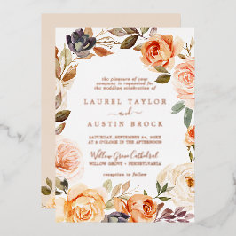 Invitación Con Relieve Metalizado Tierra Rústica | Rosa Dorado Foil Todo en Uno Boda