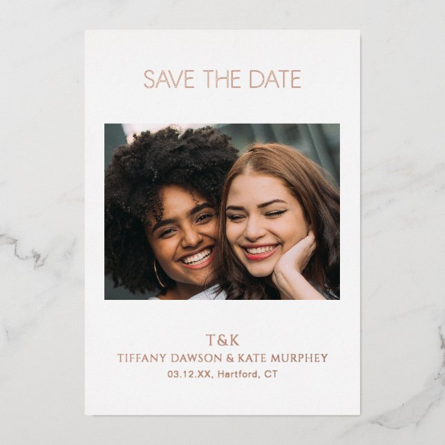 Invitación Con Relieve Metalizado Tiffany Negrita Boda moderna Salva la fecha (Anverso)