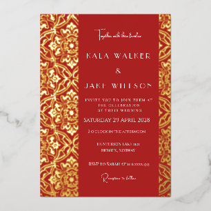 Invitación Con Relieve Metalizado Tile Rojo Italiano Crimson (Retro-Dotted)