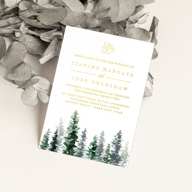 Invitación Con Relieve Metalizado Timber Grove | Boda de los bosques de invierno (Subido por el creador)