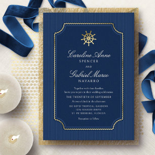 Invitación Con Relieve Metalizado Timón de barco Bodas Náuticas