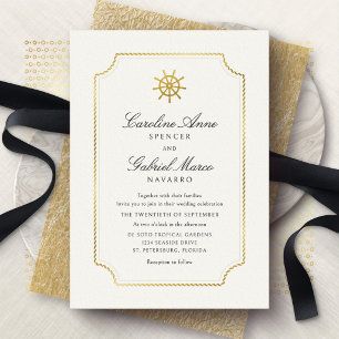 Invitación Con Relieve Metalizado Timón de barco de bodas náuticas
