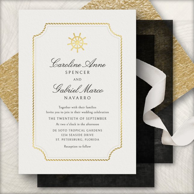 Invitación Con Relieve Metalizado Timón de barco náutico boda (Subido por el creador)