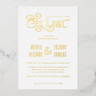 Invitación Con Relieve Metalizado Tipografía caligráfica moderna al último Boda