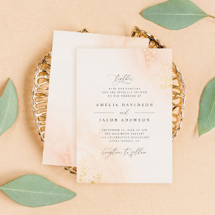 Invitación Con Relieve Metalizado Tipografía Chic Rosa Desmayado Acuarela Boda