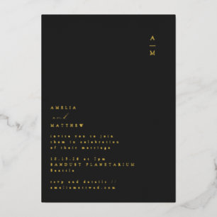 Invitación Con Relieve Metalizado Tipografía de boda con monograma minimalista negro