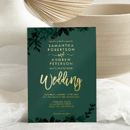 Invitación Con Relieve Metalizado Tipografía de escritura de oro de moda boda verde 