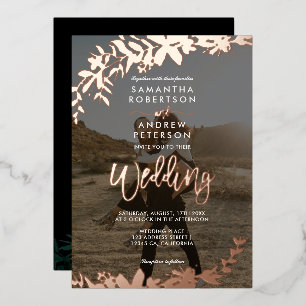 Invitación Con Relieve Metalizado Tipografía de escritura en rosa oro Flor foto boda