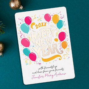 Invitación Con Relieve Metalizado Tipografía de globos coloridos Glam New Year