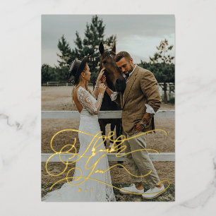 Invitación Con Relieve Metalizado Tipografía de letra cursiva elegante Gracias Foto