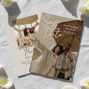 Invitación Con Relieve Metalizado Tipografía de Letra Elegante Foto Save the Date