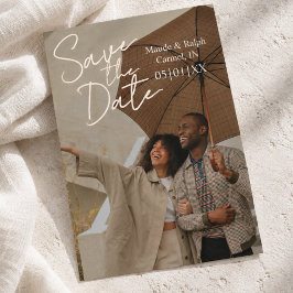Invitación Con Relieve Metalizado Tipografía de Letra Elegante Foto Save the Date