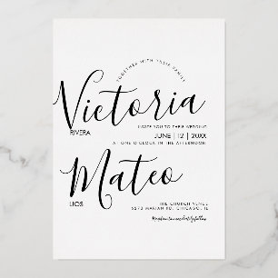 Invitación Con Relieve Metalizado Tipografía de letra negrita simple boda blanco y n