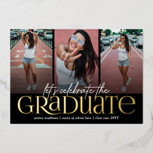 Invitación Con Relieve Metalizado Tipografía de lujo Colaje de fotos Graduación