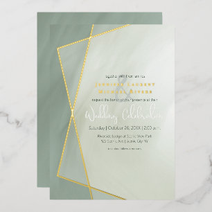 Invitación Con Relieve Metalizado tipografía de marco de oro jade grisáceo boda oro