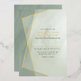 Invitación Con Relieve Metalizado tipografía de marco dorado de jade gris boda oro