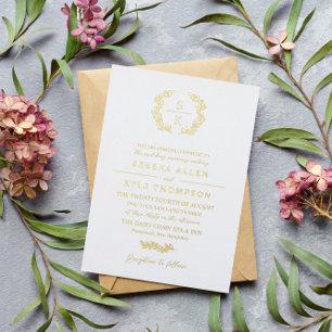 Invitación Con Relieve Metalizado Tipografía de Monograma de Corona de Laurel Elegan
