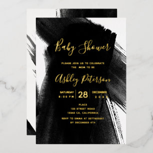 Invitación Con Relieve Metalizado Tipografía de pinceladas en blanco y negro para ba