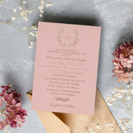 Invitación Con Relieve Metalizado Tipografía de rubor Corona de Laurel Monograma Bod
