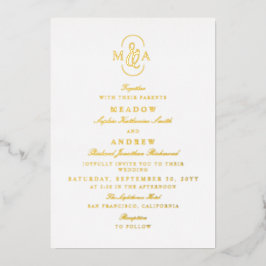Invitación Con Relieve Metalizado Tipografía elegante Bodas Monograma Ampersand