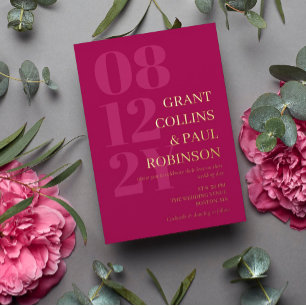 Invitación Con Relieve Metalizado Tipografía elegante de fucsia y dorado