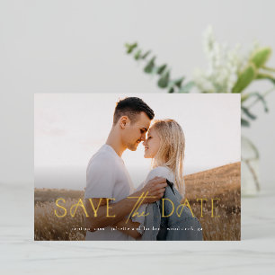 Invitación Con Relieve Metalizado Tipografía elegante Foto Boda Guardar la fecha