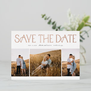 Invitación Con Relieve Metalizado Tipografía elegante Foto Boda Guardar la fecha