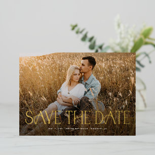Invitación Con Relieve Metalizado Tipografía elegante Foto Boda Guardar la fecha