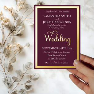 Invitación Con Relieve Metalizado Tipografía elegante moderna en boda de oro morado