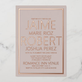 Invitación Con Relieve Metalizado Tipografía ELEGANTE Y SENCILLA Boda Tostada Atenua