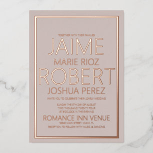 Invitación Con Relieve Metalizado Tipografía ELEGANTE Y SENCILLA Boda Tostada Atenua