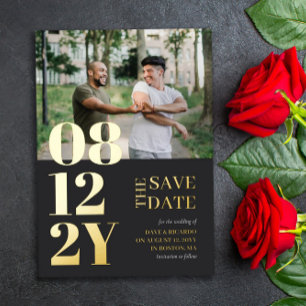 Invitación Con Relieve Metalizado Tipografía gris dorado para boda Foto Guardar la f