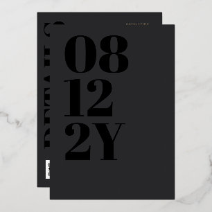 Invitación Con Relieve Metalizado Tipografía gris negro oro Código QR boda 2 en 1