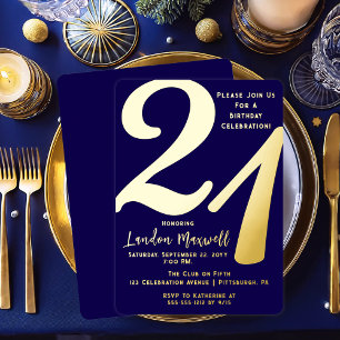 Invitación Con Relieve Metalizado Tipografía Minimalista 21 Cumpleaños 21