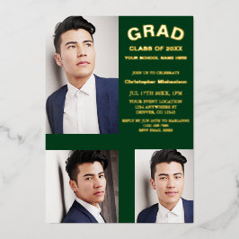 Invitación Con Relieve Metalizado Tipografía minimalista 3 Graduación fotográfica