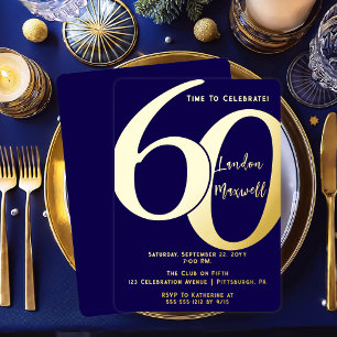 Invitación Con Relieve Metalizado Tipografía Minimalista 60 Cumpleaños 60