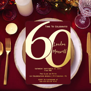 Invitación Con Relieve Metalizado Tipografía minimalista 60 Fiesta de cumpleaños núm