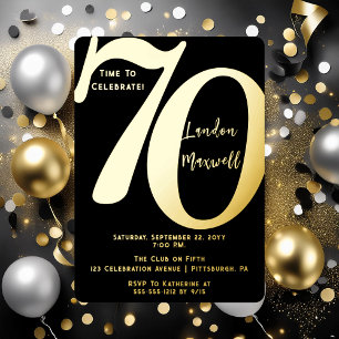 Invitación Con Relieve Metalizado Tipografía Minimalista 70 Cumpleaños 70