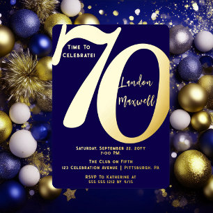 Invitación Con Relieve Metalizado Tipografía Minimalista 70 Cumpleaños 70
